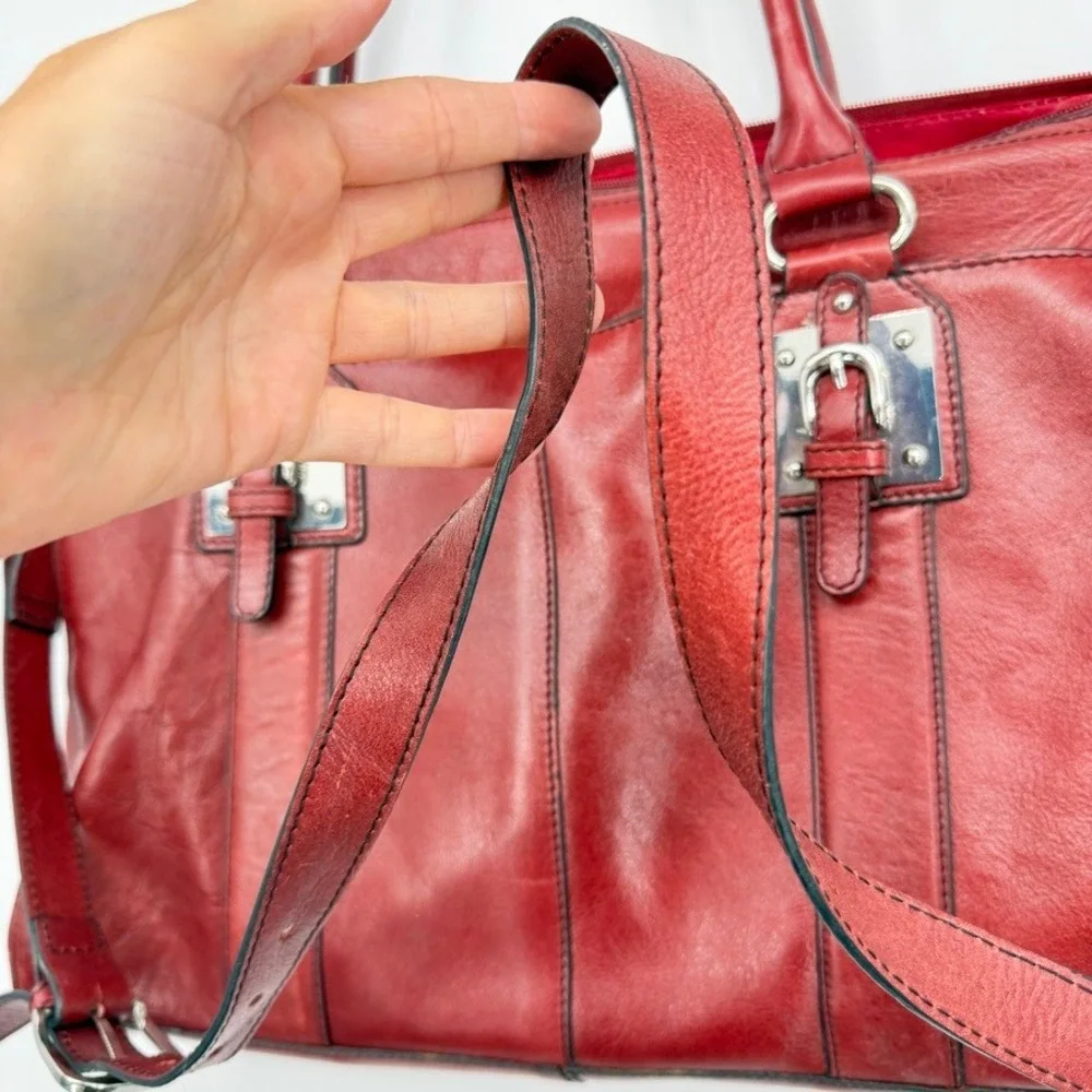 Wilsons Leather Laptop Messenger Briefcase Red Buckle Satchel Work Bag